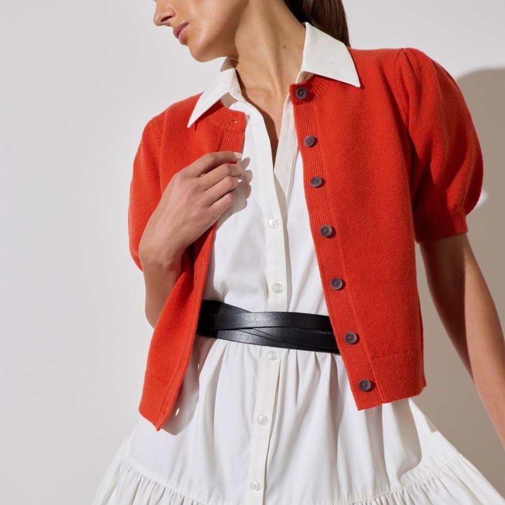 [NWOT] Marled Puff Sleeve Button-Front Knit Cardigan – Cherry Red (Never Worn) - Picture 3 of 9